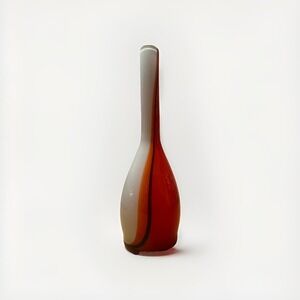 Mid Century Vintage Murano Castelini Style Lrg Glass Vase Red Orange Black White